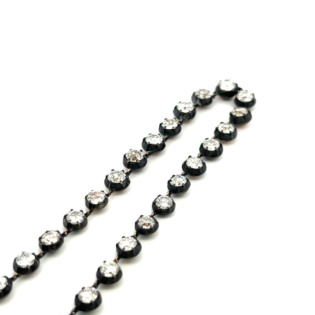 20.40 Carat Old European Cut Diamond 14K Two Tone Gold/Silver Riviera Necklace