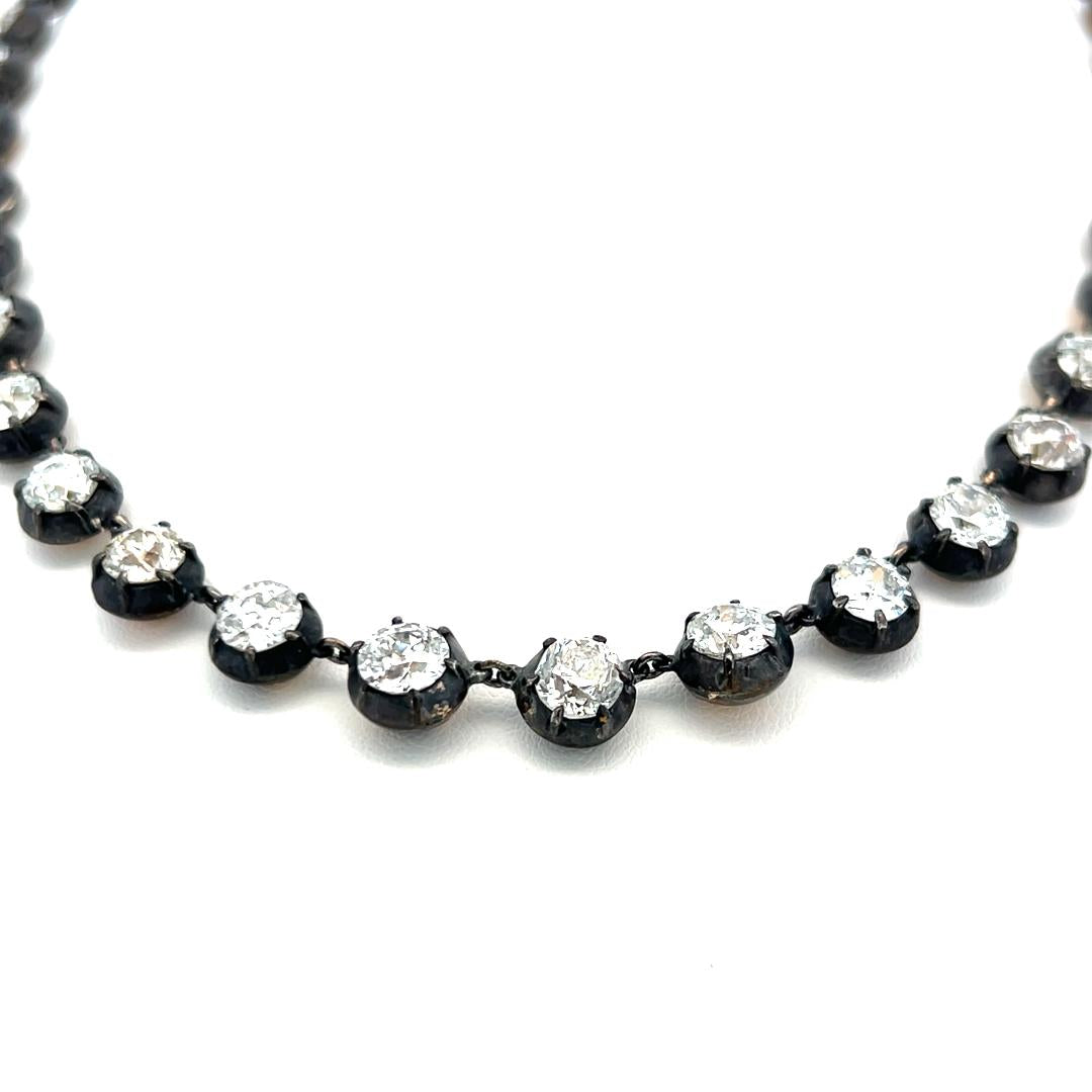 20.40 Carat Old European Cut Diamond 14K Two Tone Gold/Silver Riviera Necklace