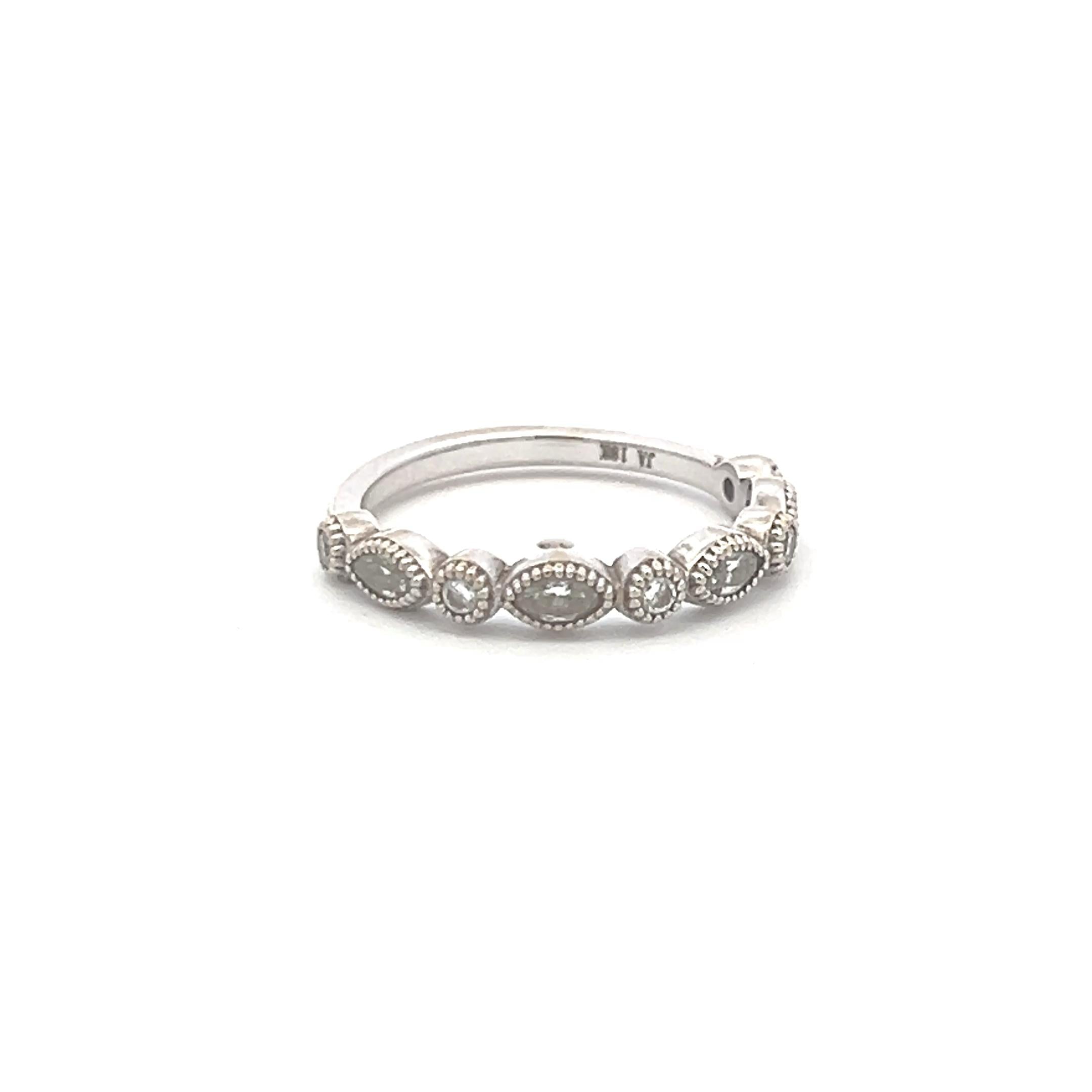 0.30 Carat Marquis Shape and Round Diamond 18 Karat White Gold Band Ring