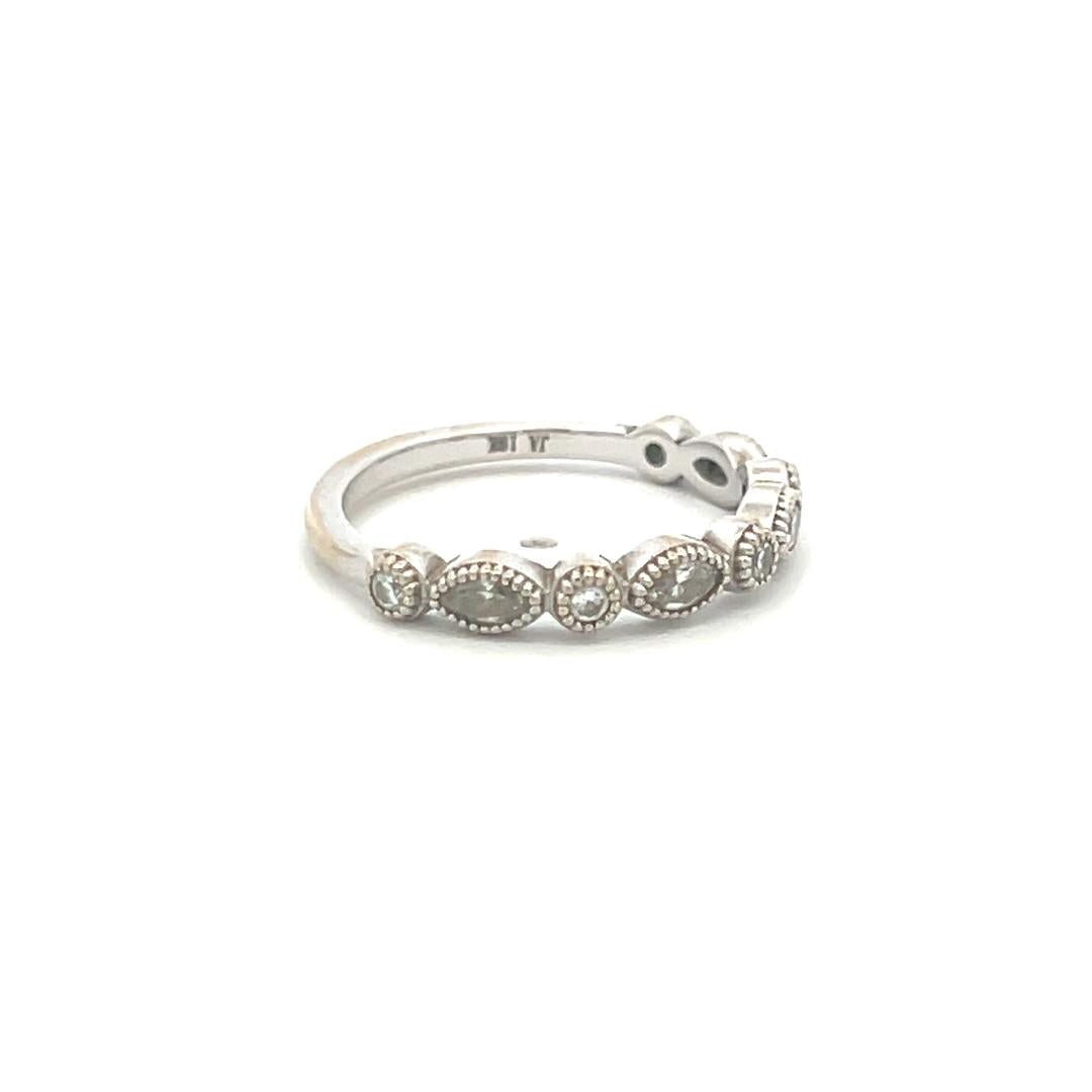 0.30 Carat Marquis Shape and Round Diamond 18 Karat White Gold Band Ring