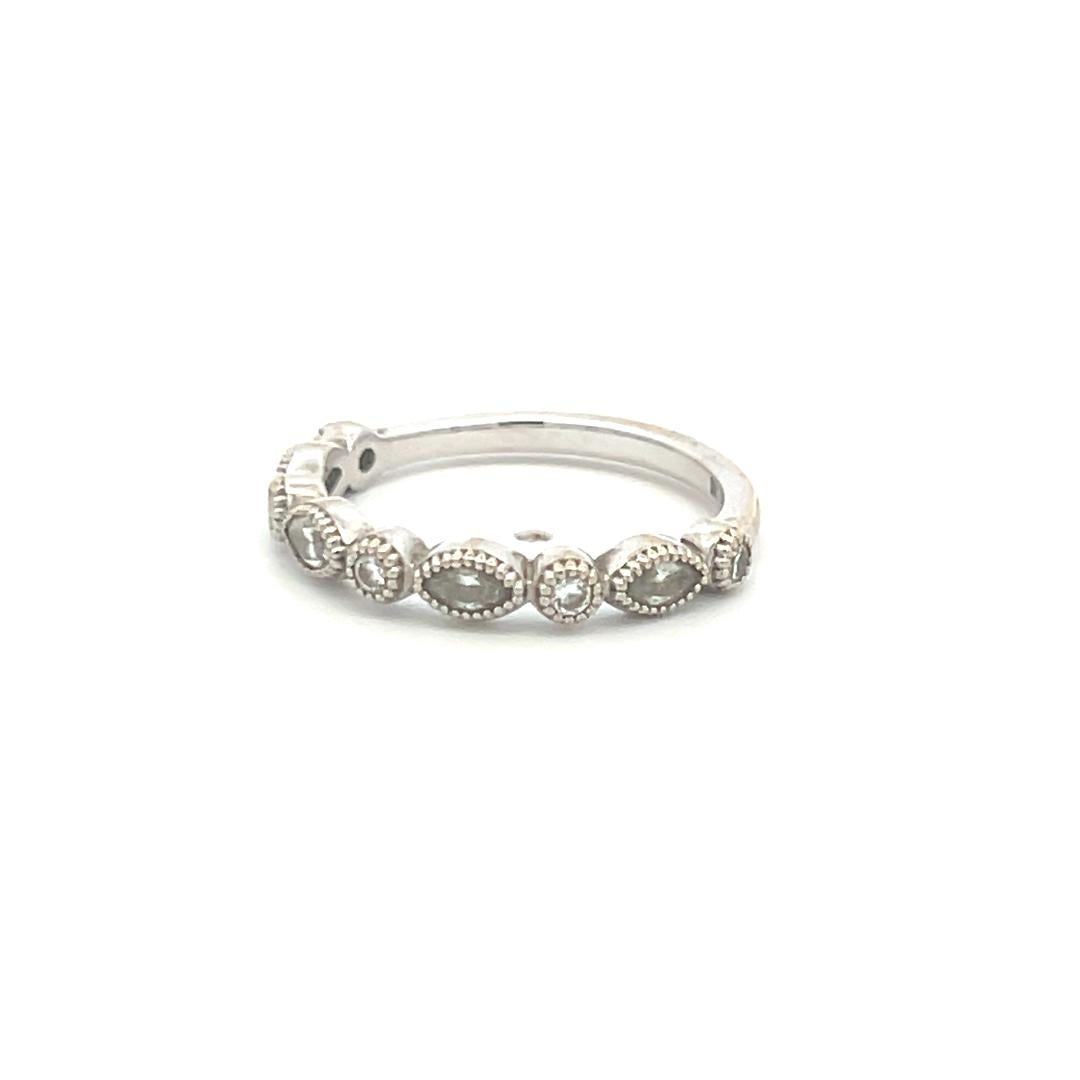 0.30 Carat Marquis Shape and Round Diamond 18 Karat White Gold Band Ring