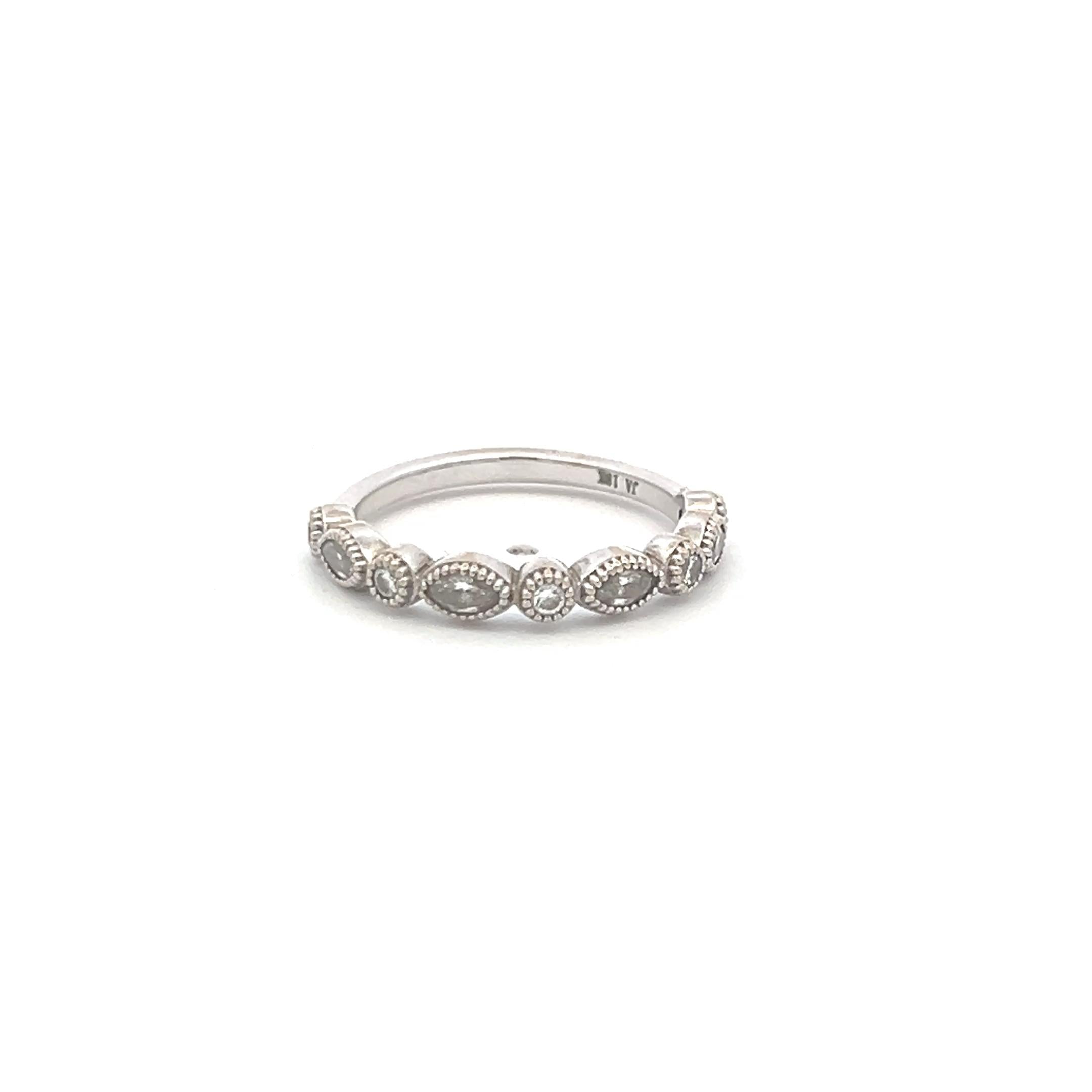 0.30 Carat Marquis Shape and Round Diamond 18 Karat White Gold Band Ring