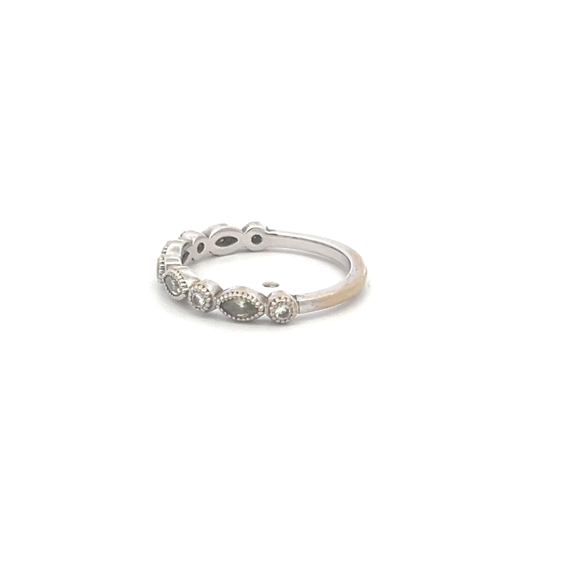 0.30 Carat Marquis Shape and Round Diamond 18 Karat White Gold Band Ring
