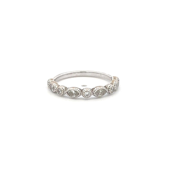 0.30 Carat Marquis and Round Brilliant Diamond 18 Karat White Gold Band Ring