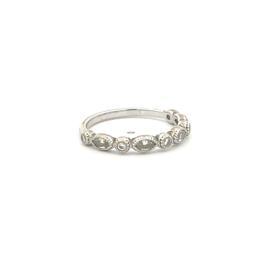 0.30 Carat Marquis and Round Brilliant Diamond 18 Karat White Gold Band Ring