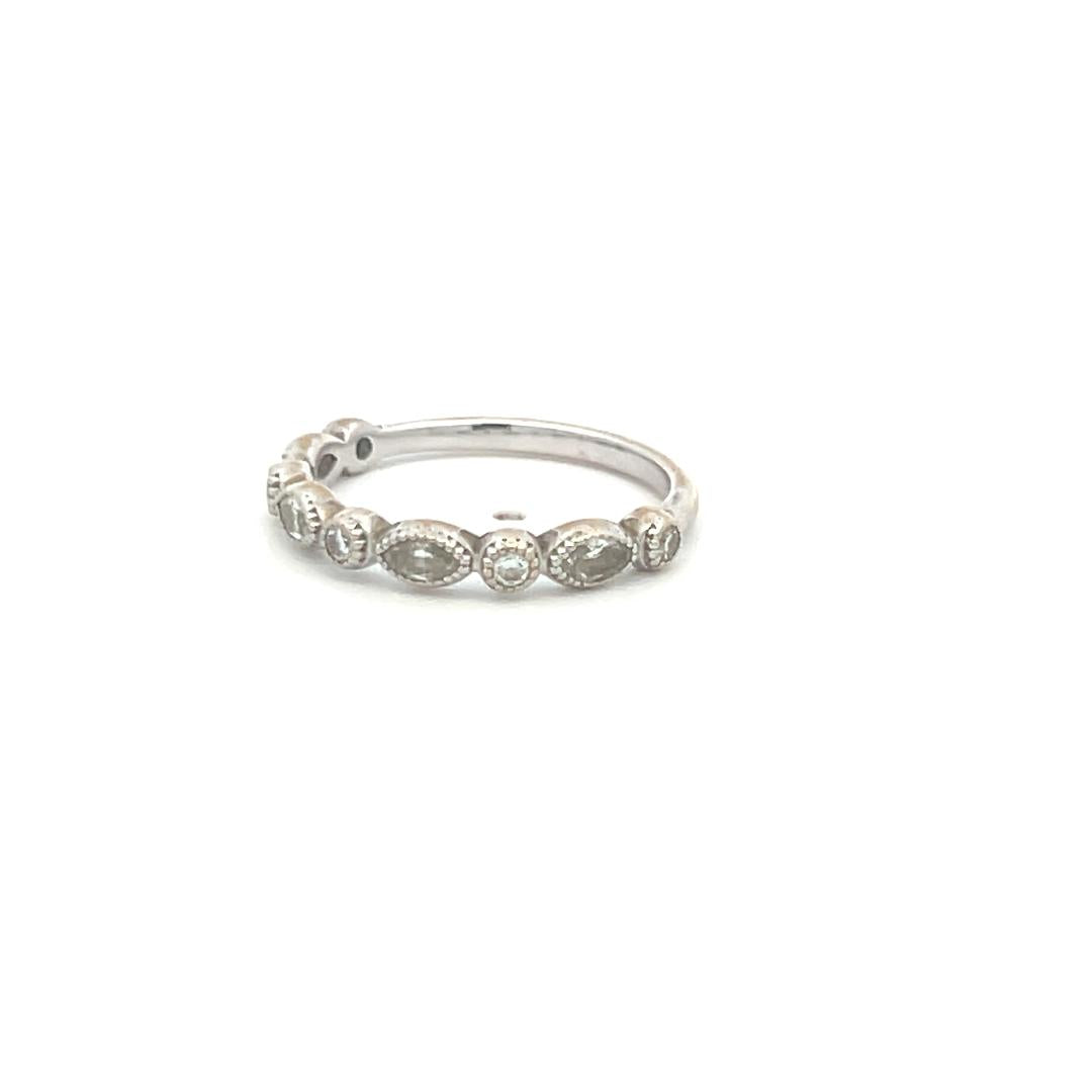 0.30 Carat Marquis and Round Brilliant Diamond 18 Karat White Gold Band Ring