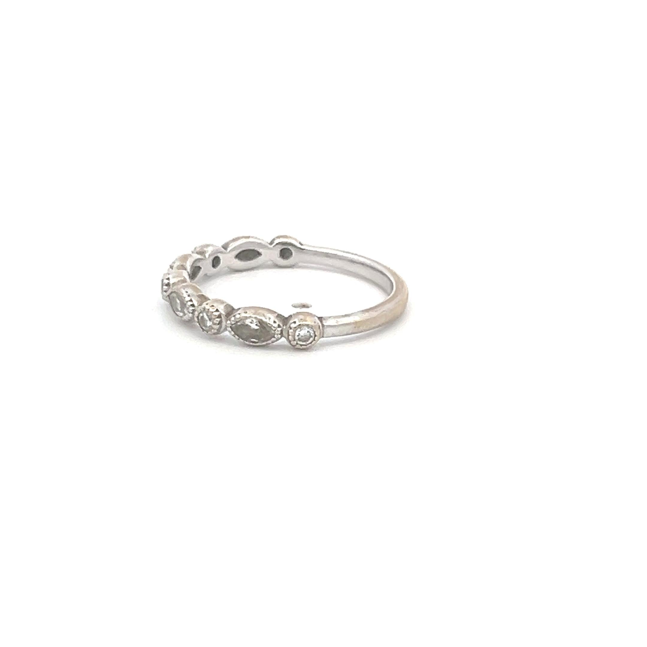 0.30 Carat Marquis and Round Brilliant Diamond 18 Karat White Gold Band Ring
