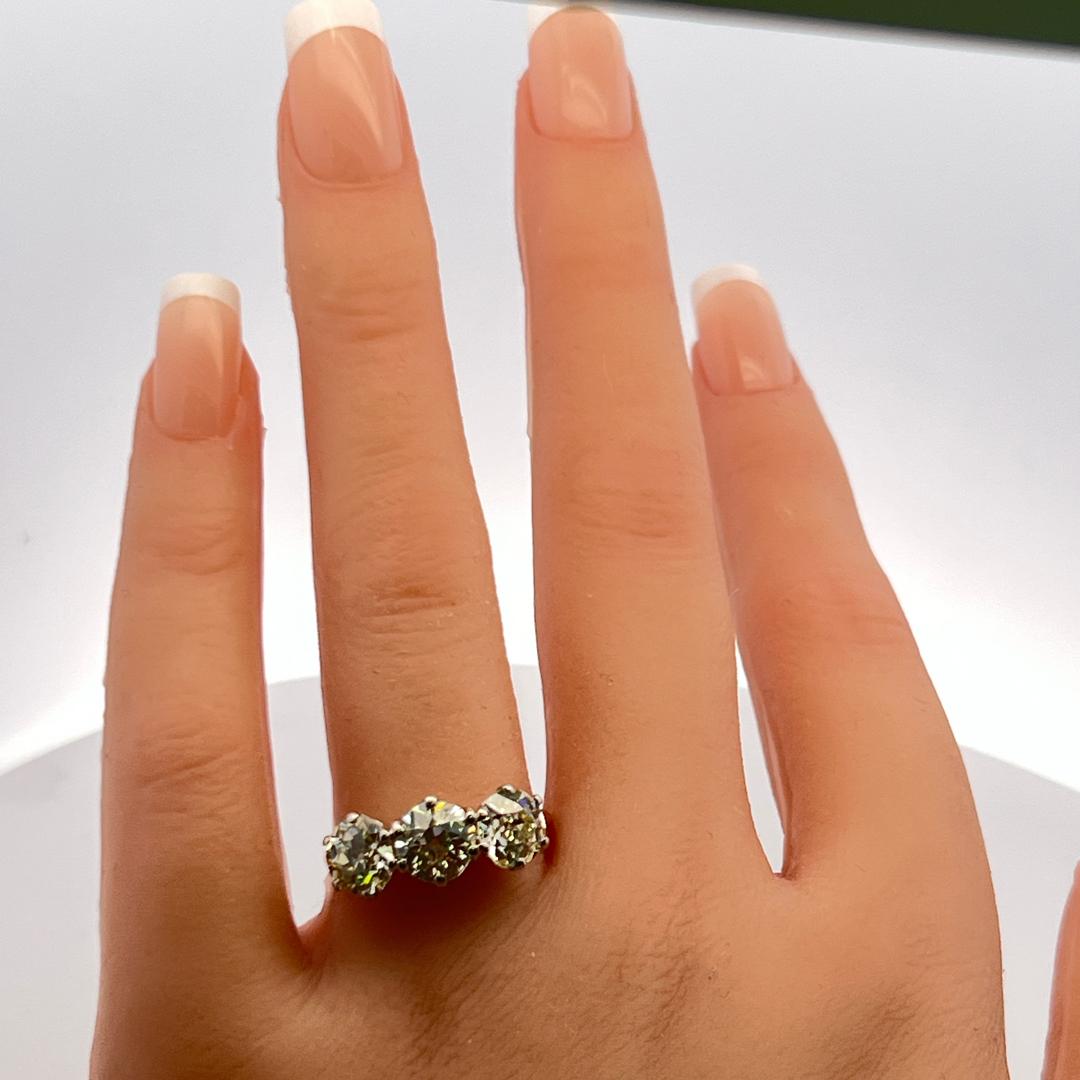 3.51ct Old European Cut Diamond Three-Stone Ring in 18K Gold & Platinum GIA Cert