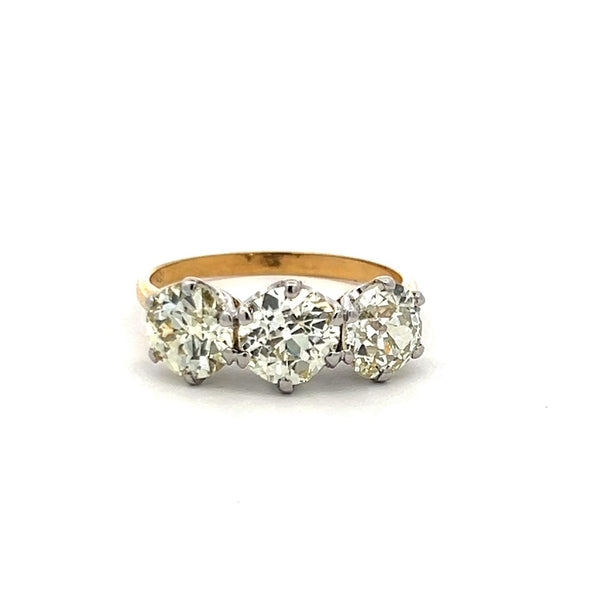 3.51ct Old European Cut Diamond Three-Stone Ring in 18K Gold & Platinum GIA Cert