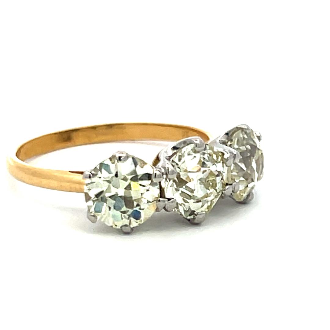 3.51ct Old European Cut Diamond Three-Stone Ring in 18K Gold & Platinum GIA Cert