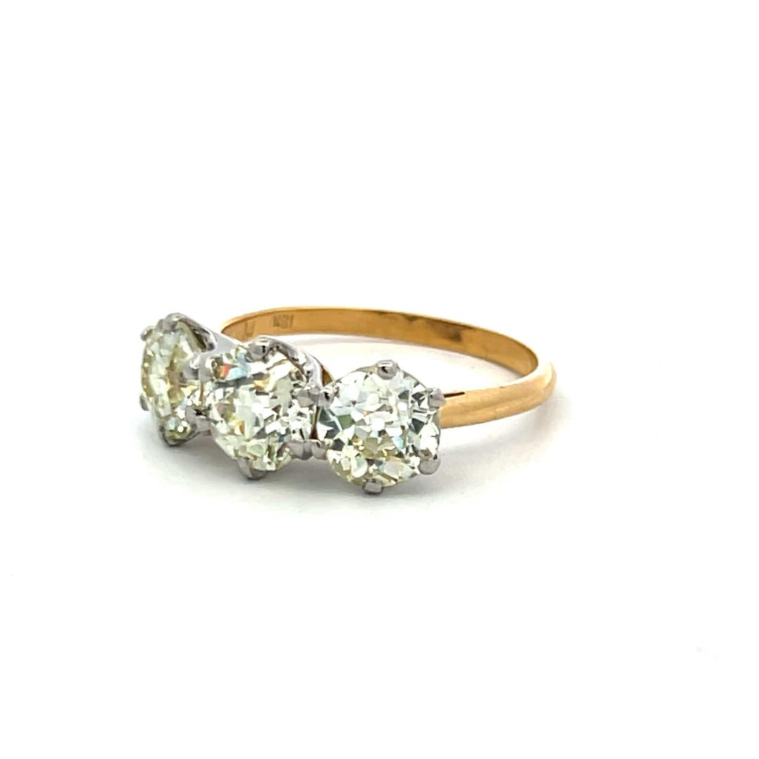 3.51ct Old European Cut Diamond Three-Stone Ring in 18K Gold & Platinum GIA Cert