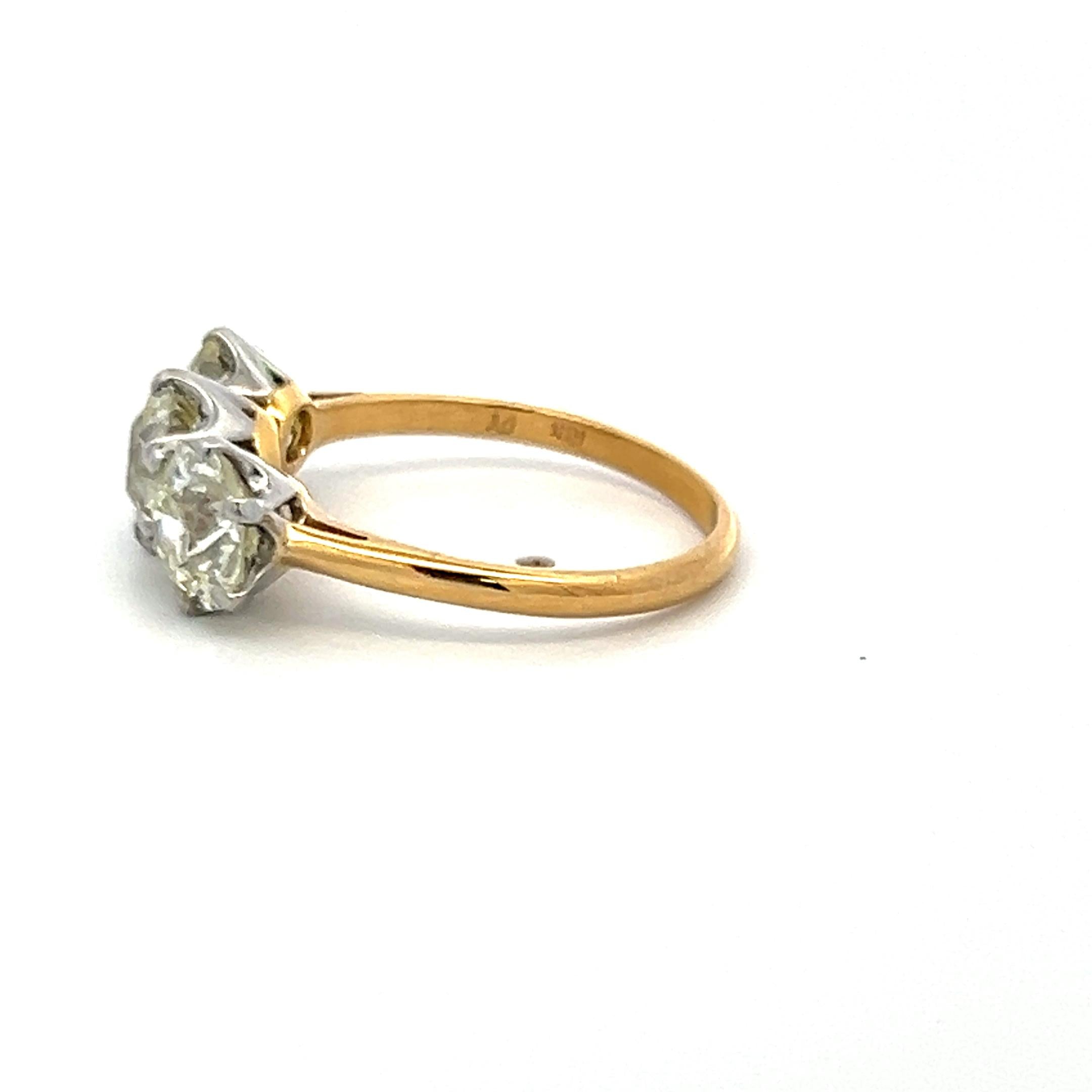 3.51ct Old European Cut Diamond Three-Stone Ring in 18K Gold & Platinum GIA Cert