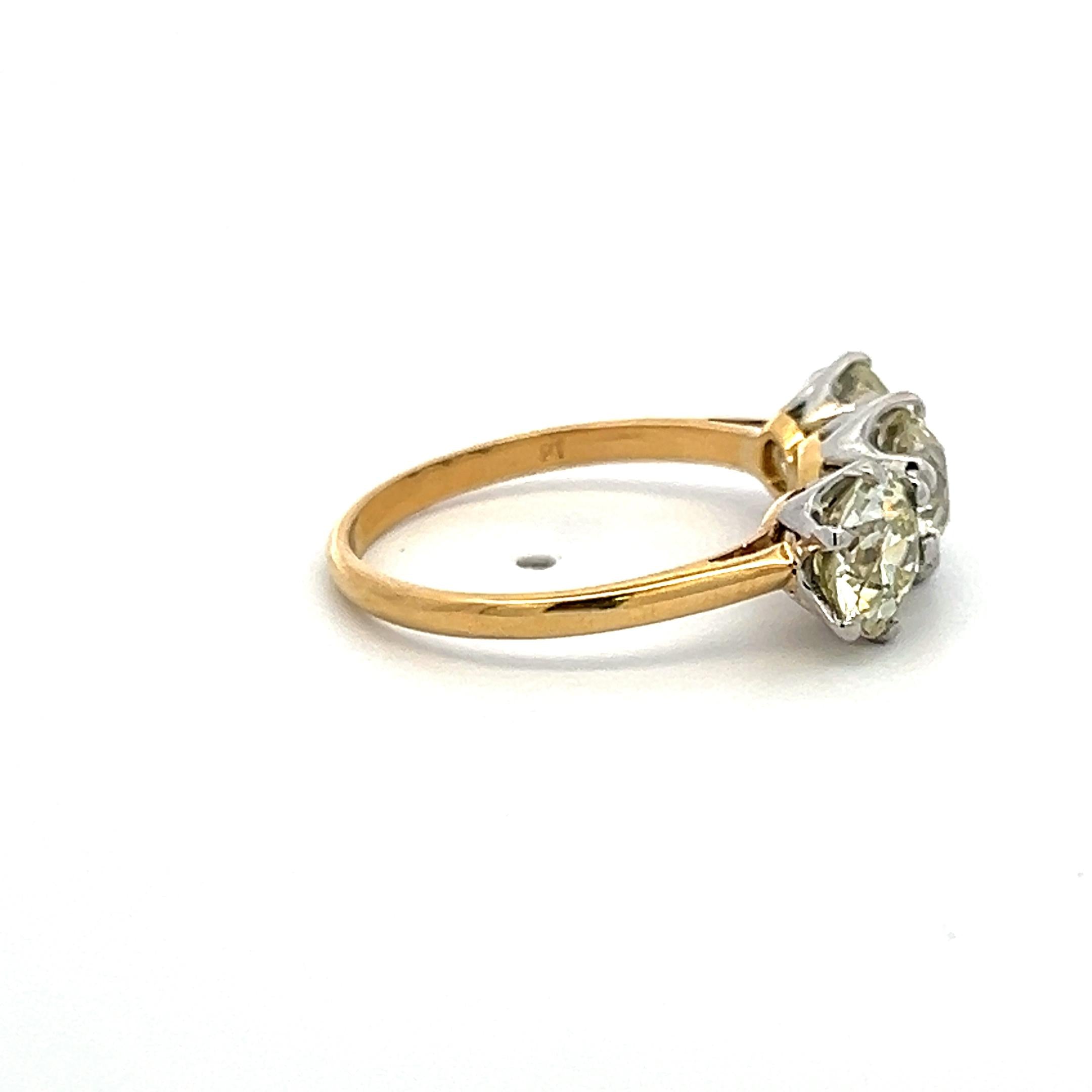 3.51ct Old European Cut Diamond Three-Stone Ring in 18K Gold & Platinum GIA Cert