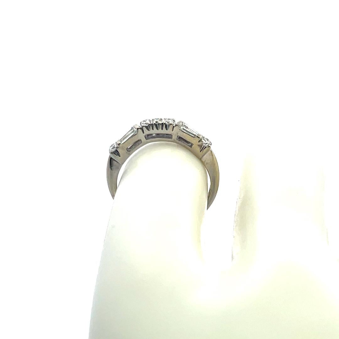 0.30 Carat Round Brilliant and Baguette Diamond 14Karat White Gold Band Ring