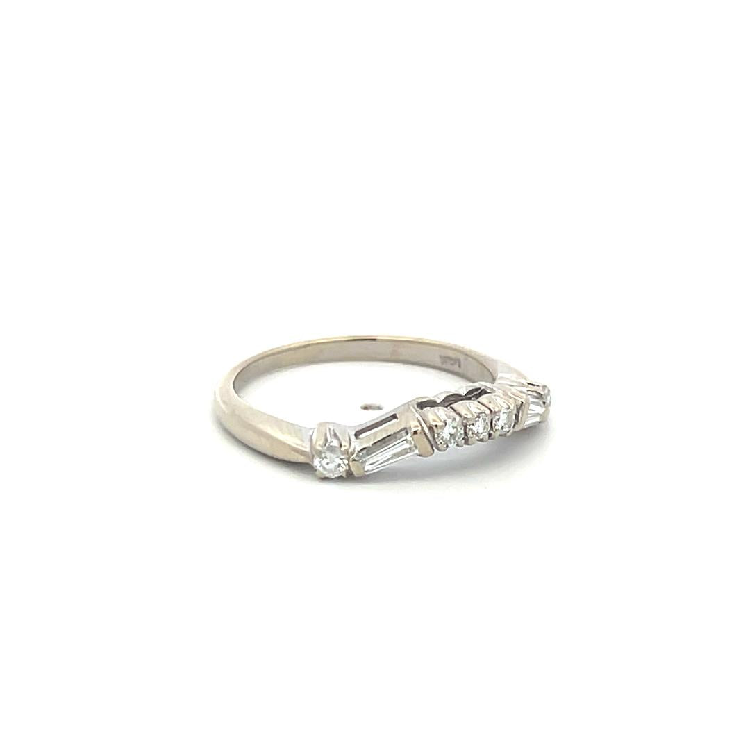0.30 Carat Round Brilliant and Baguette Diamond 14Karat White Gold Band Ring