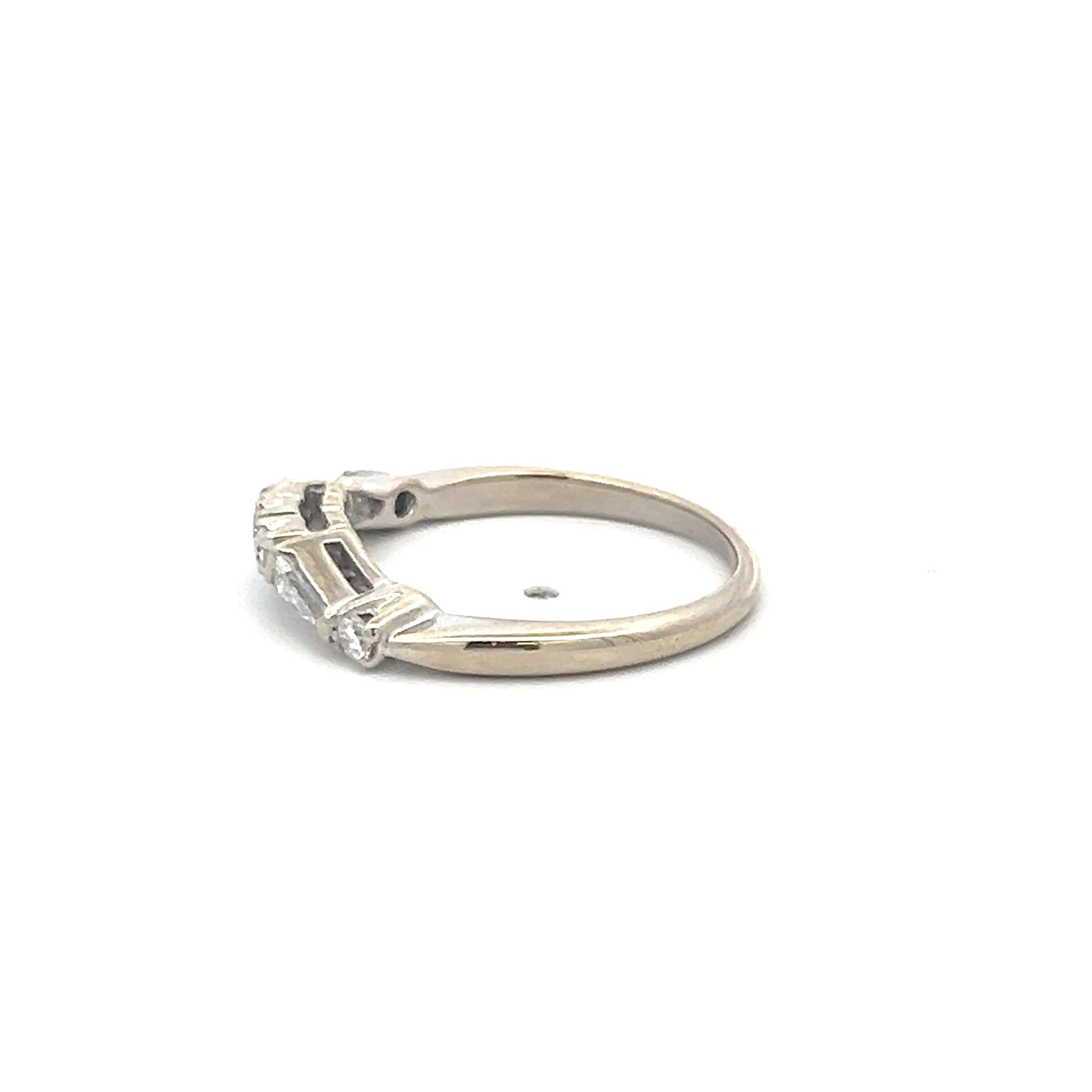0.30 Carat Round Brilliant and Baguette Diamond 14Karat White Gold Band Ring