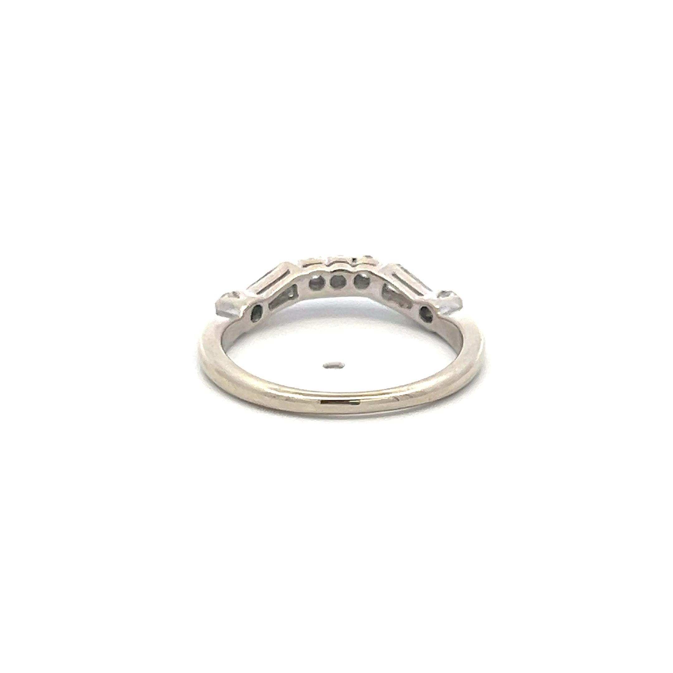 0.30 Carat Round Brilliant and Baguette Diamond 14Karat White Gold Band Ring