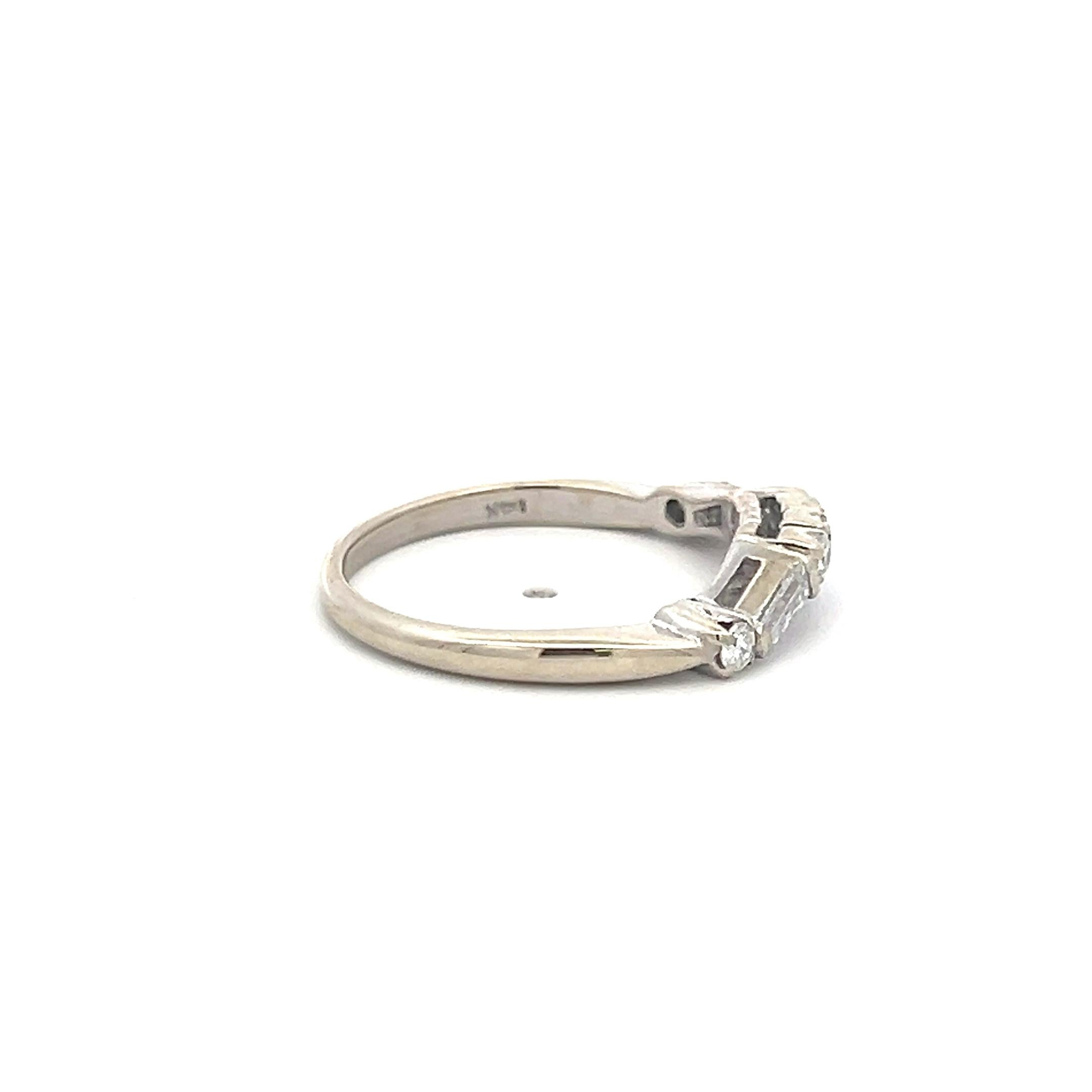 0.30 Carat Round Brilliant and Baguette Diamond 14Karat White Gold Band Ring