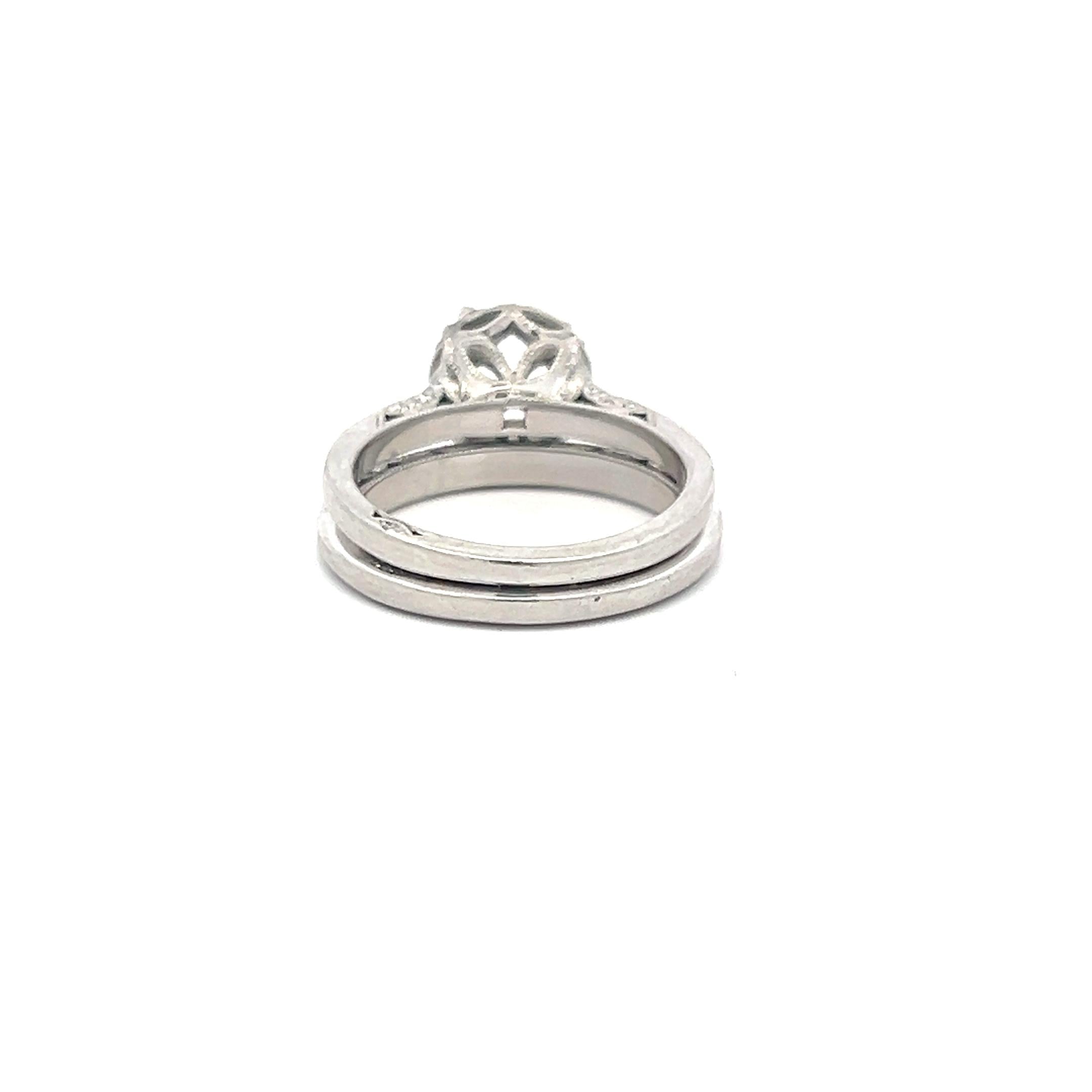 Tacori 0.83 Carat Round Brilliant I VS Diamond Platinum Semi Mount Ring