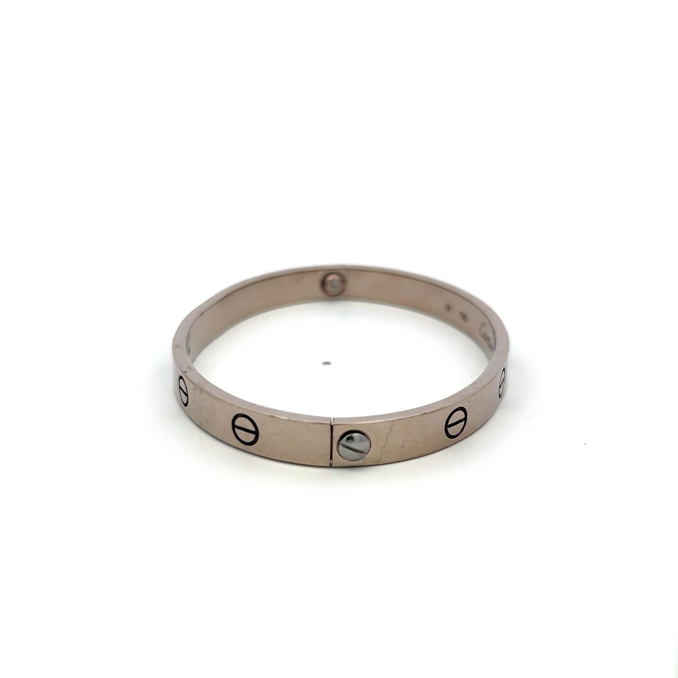Cartier 18 Karat White Gold Love Bracelet Size 18 with Service paper