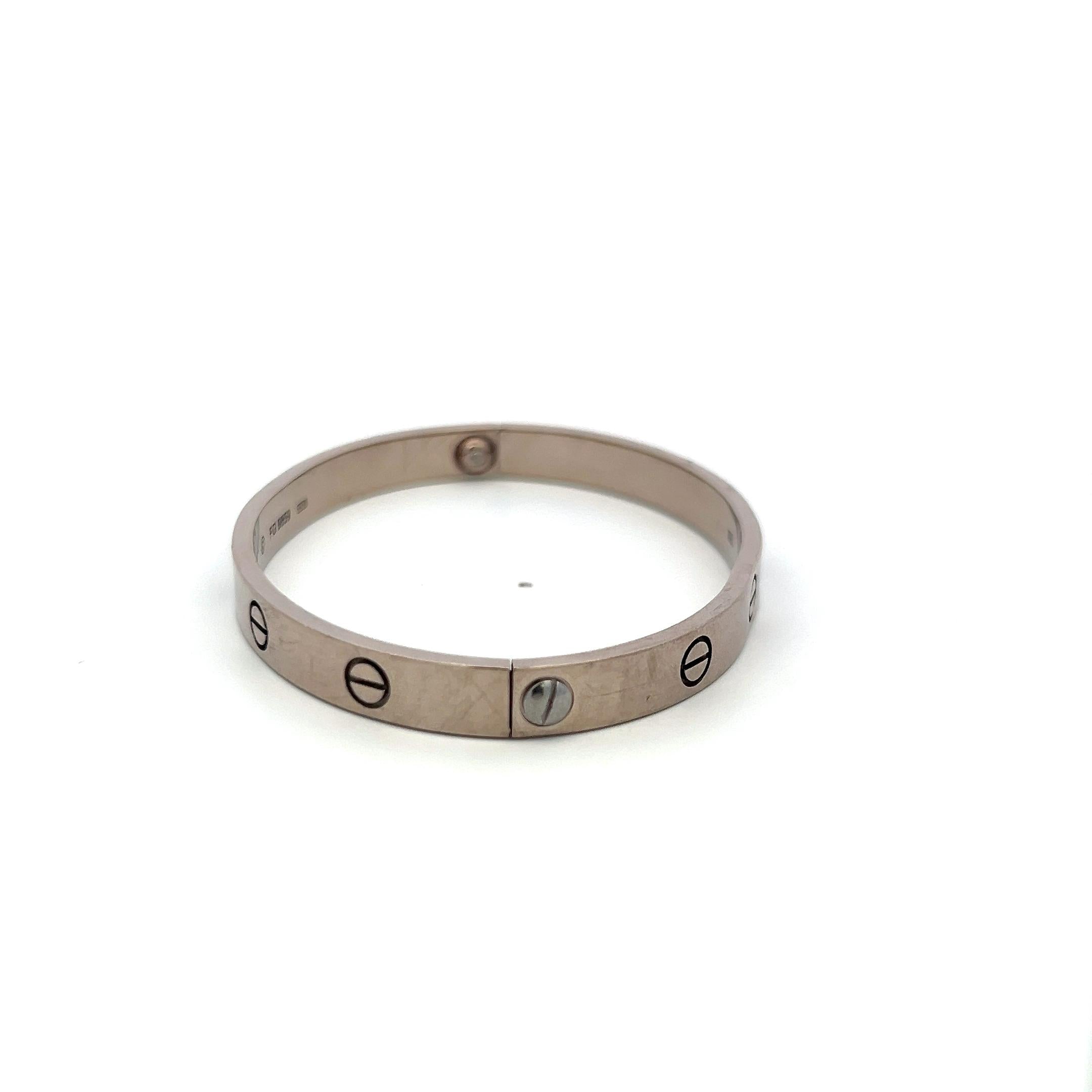 Cartier 18 Karat White Gold Love Bracelet Size 18 with Service paper
