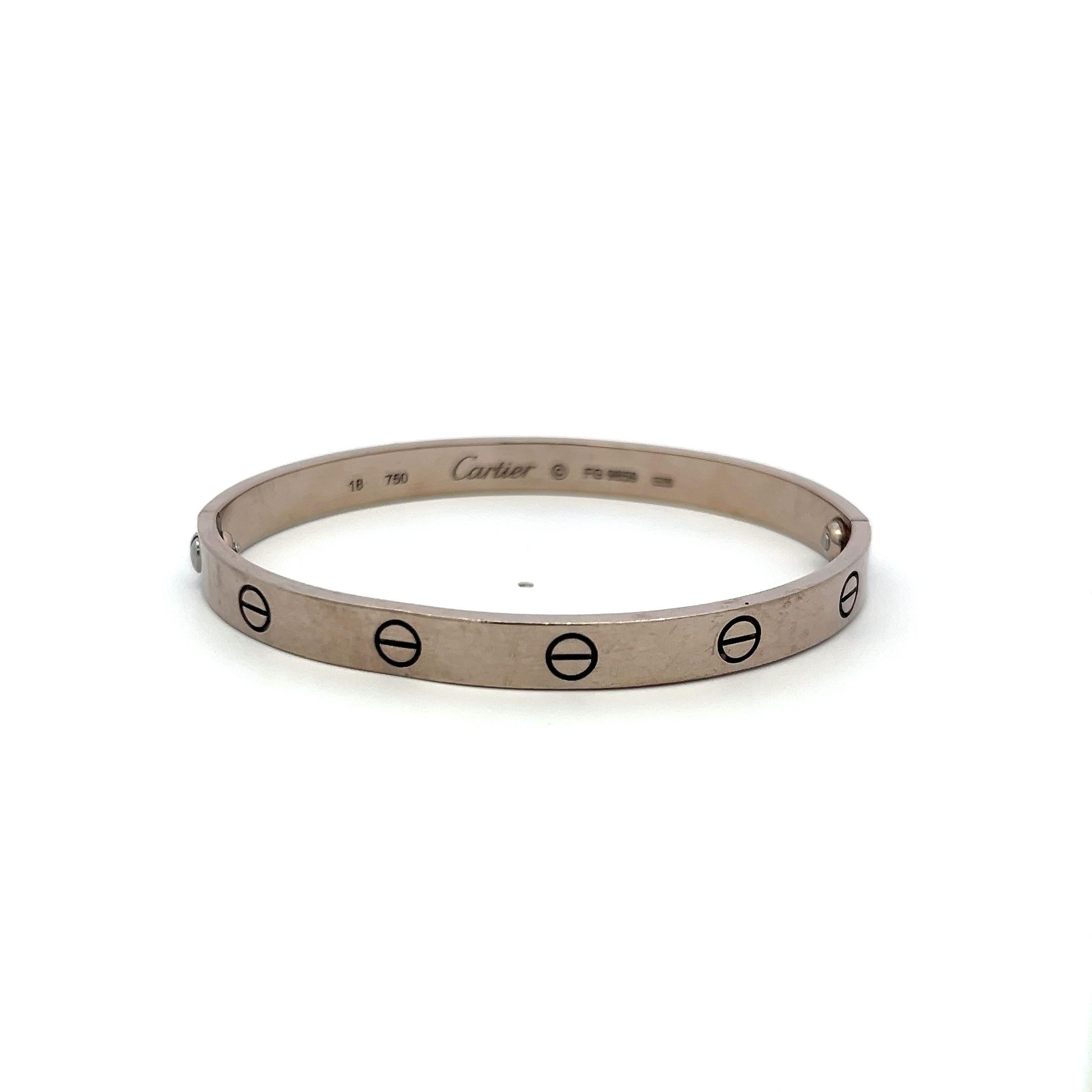 Cartier 18 Karat White Gold Love Bracelet Size 18 with Service paper