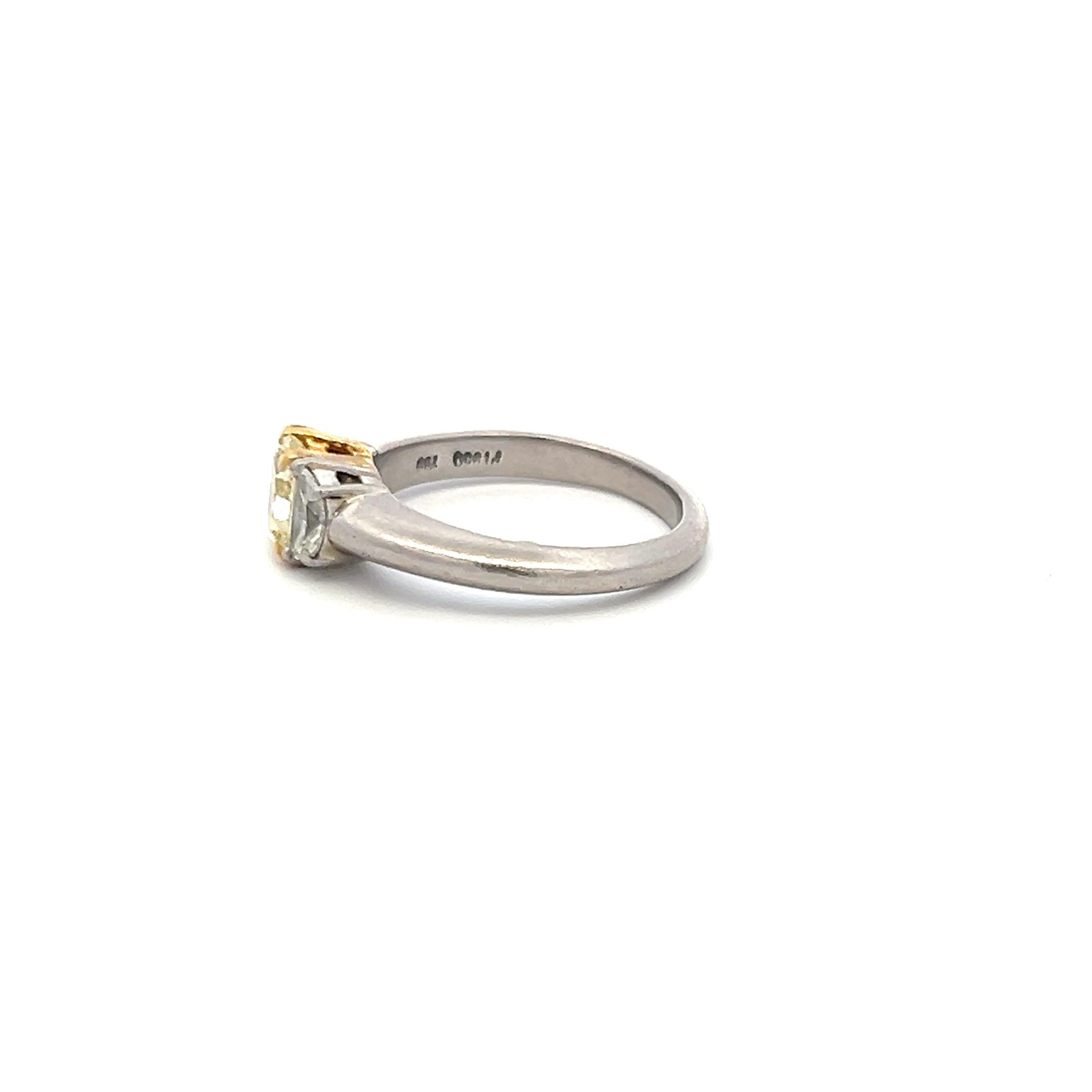 1.30 Carat Radiant Fancy yellow and Half Moon Diamond 18K GLD-P Three stone Ring