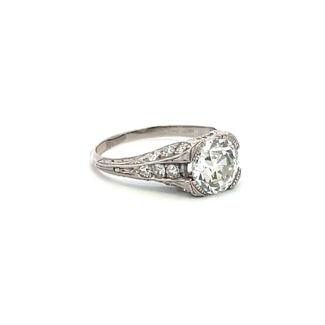 1.92 Carat Old European Cut K-I SI1 Diamond Platinum Art Deco Ring