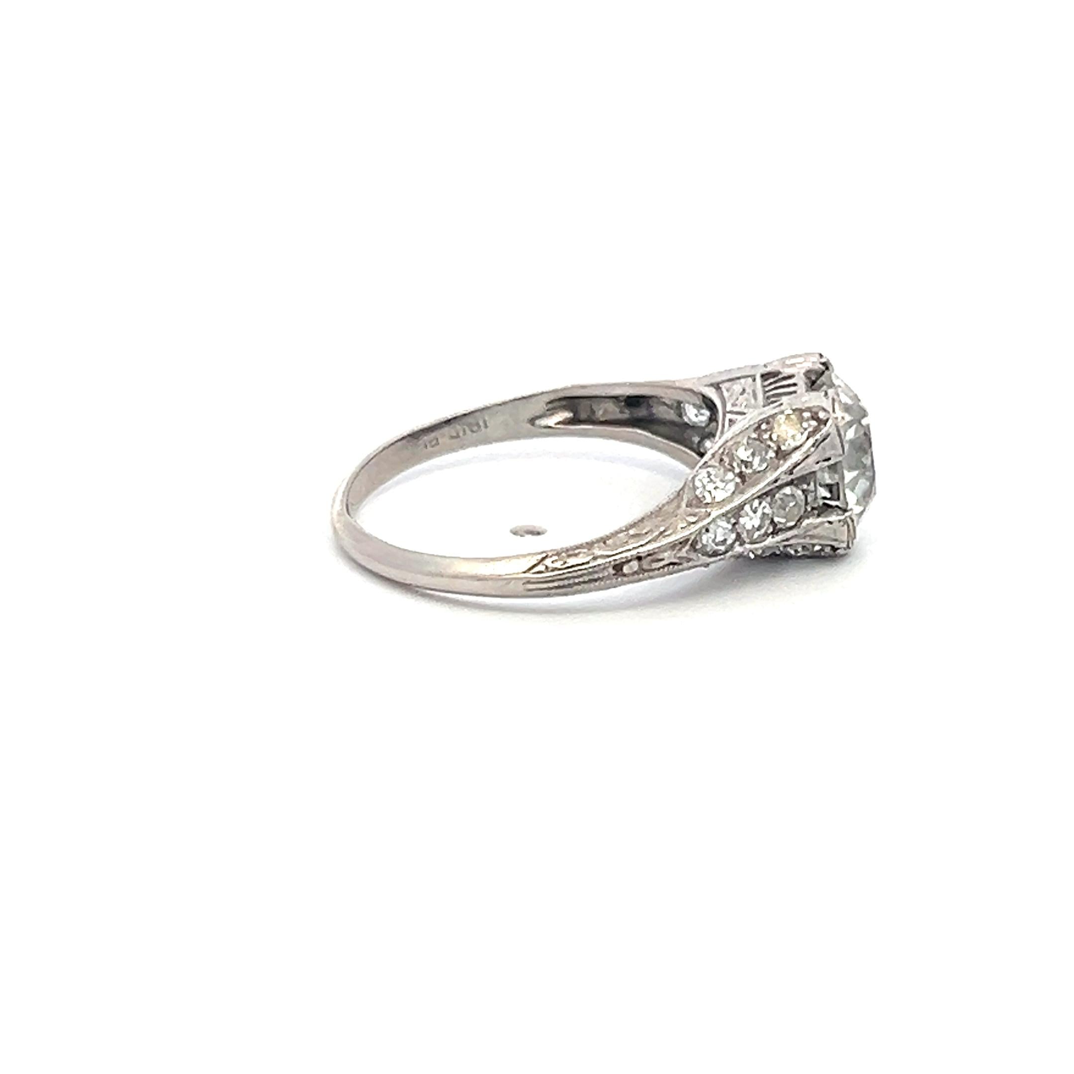 1.92 Carat Old European Cut K-I SI1 Diamond Platinum Art Deco Ring