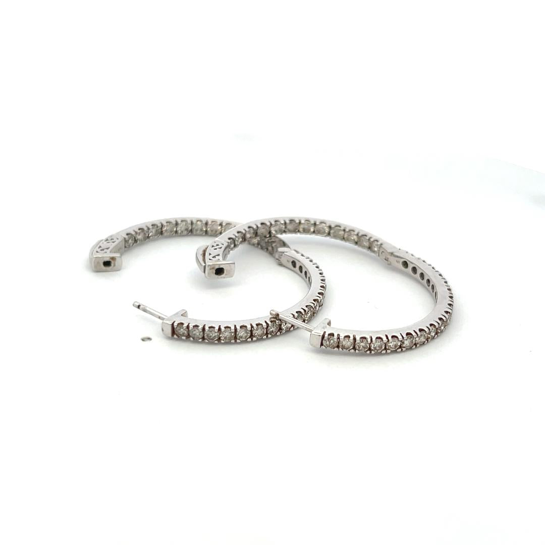 1.50 Carat Round Brilliant J VS Diamond 14 Karat White Gold Hoop Earrings