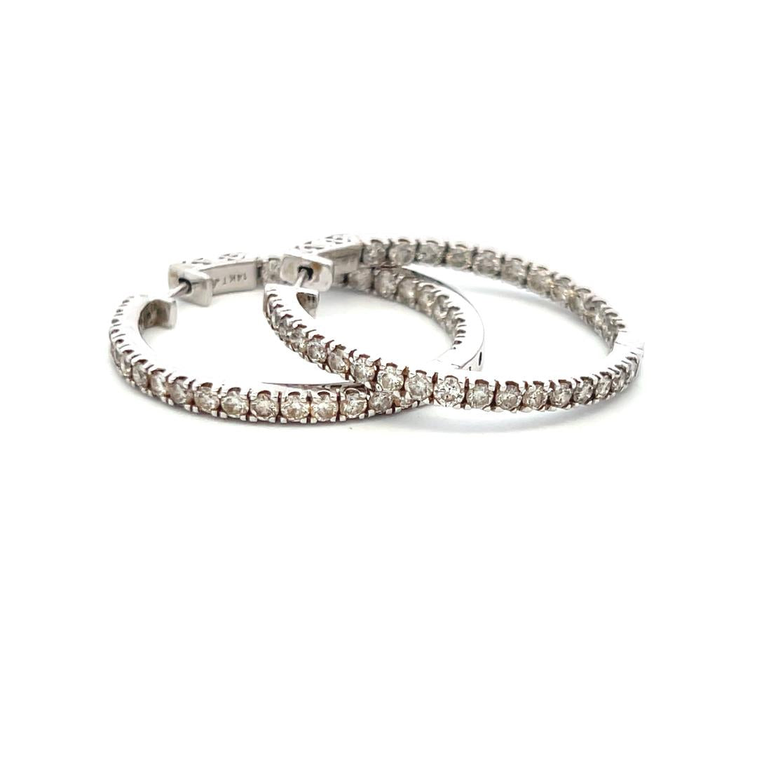 1.50 Carat Round Brilliant J VS Diamond 14 Karat White Gold Hoop Earrings
