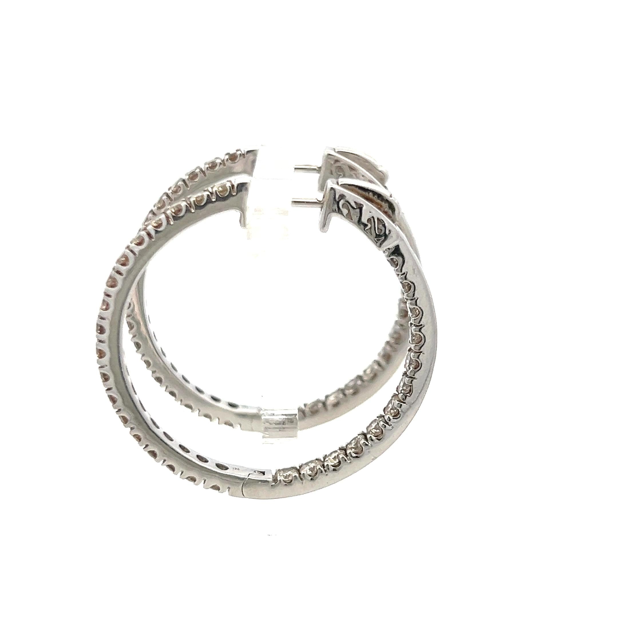 1.50 Carat Round Brilliant J VS Diamond 14 Karat White Gold Hoop Earrings