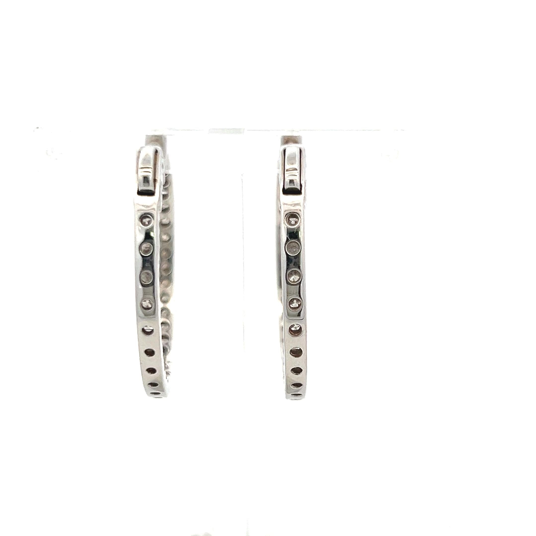 1.50 Carat Round Brilliant J VS Diamond 14 Karat White Gold Hoop Earrings