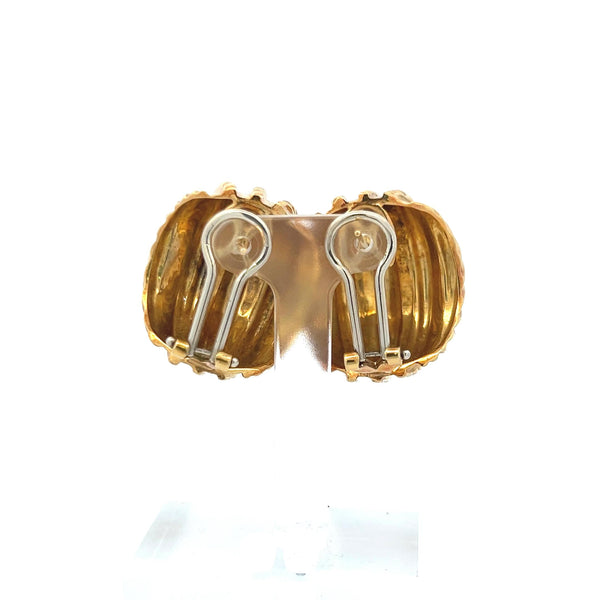 Textured 18K Yellow Gold Ribbed Clip-On Earrings (Vintage Bold Design)