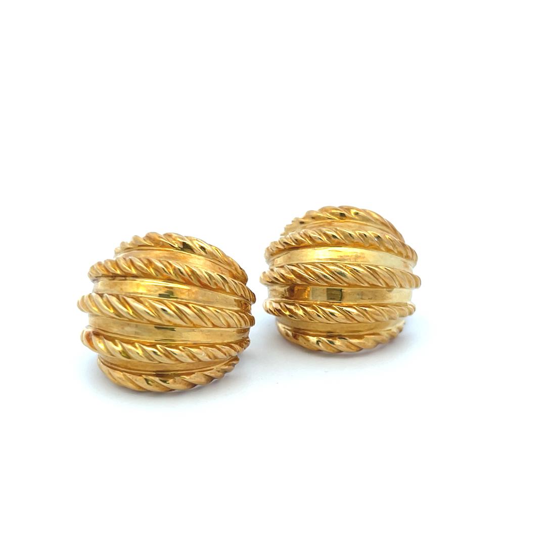 Textured 18K Yellow Gold Ribbed Clip-On Earrings (Vintage Bold Design)