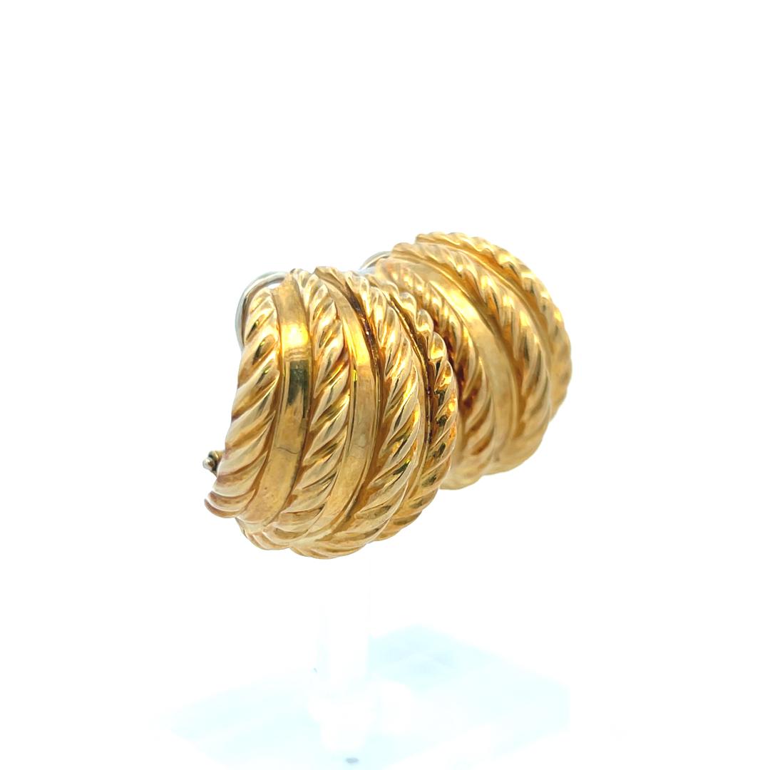 Textured 18K Yellow Gold Ribbed Clip-On Earrings (Vintage Bold Design)