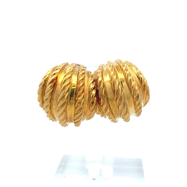 Textured 18K Yellow Gold Ribbed Clip-On Earrings (Vintage Bold Design)