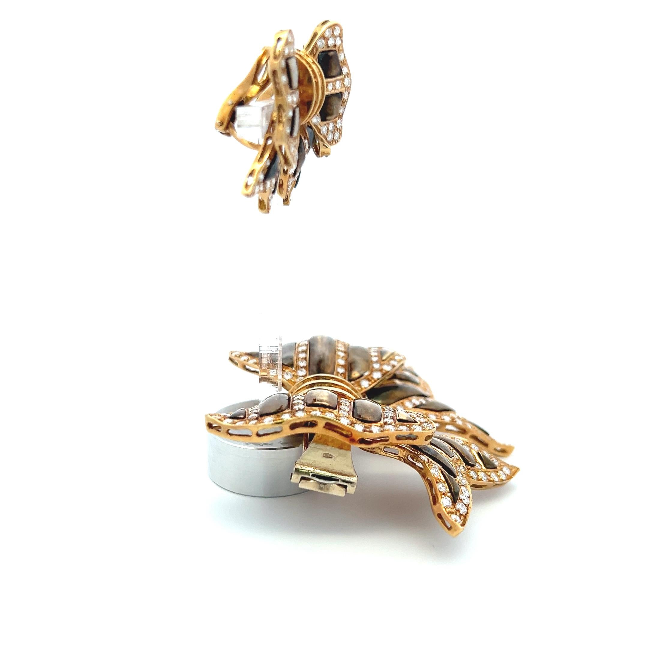9.00 Carat Round Brilliant G VS Diamond 18K YG Clip On Earrings and Pin Brooch