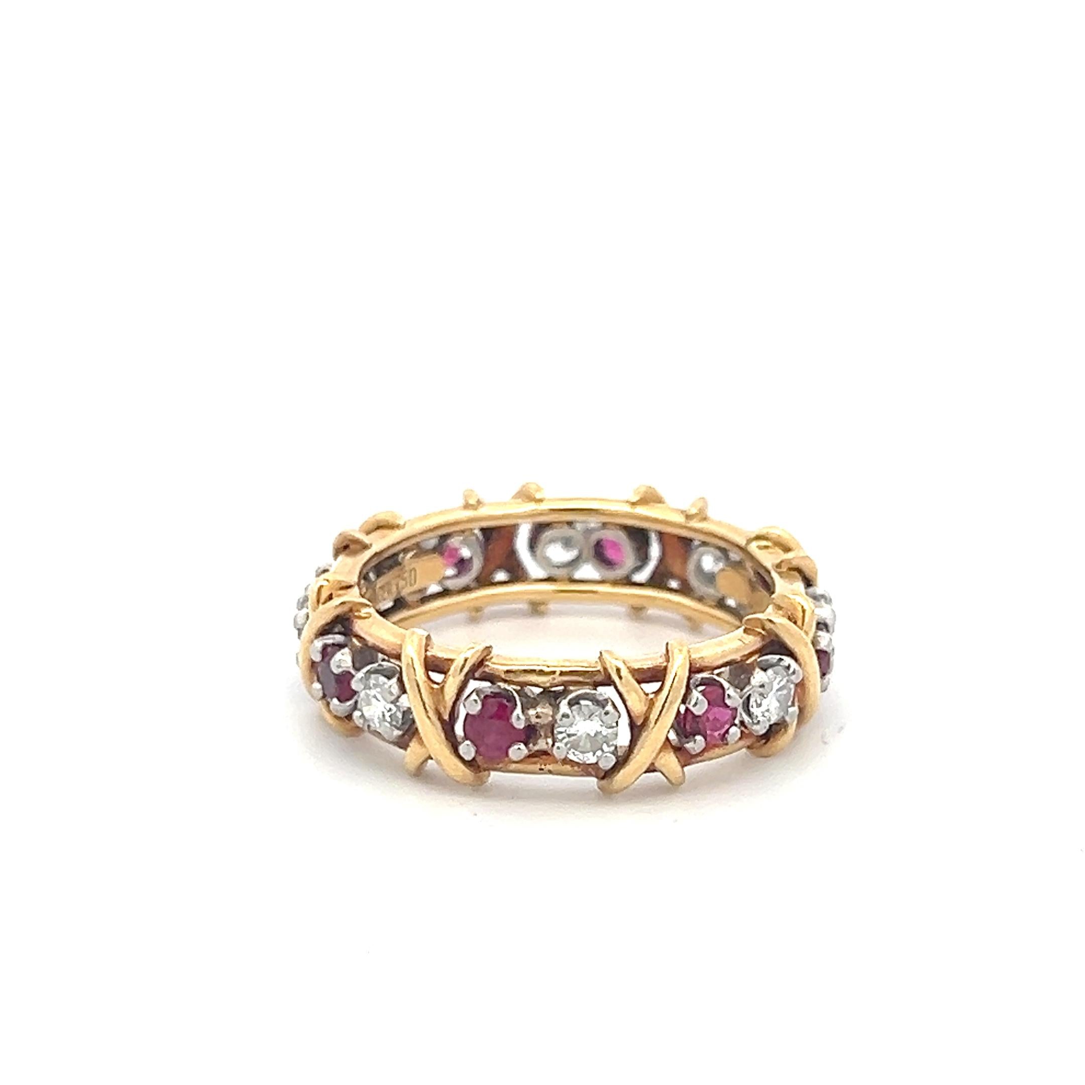 Tiffany & Co 18K Two Tone Gold Band Ring with 0.57ct Diamonds 0.65ct Ruby Size 9