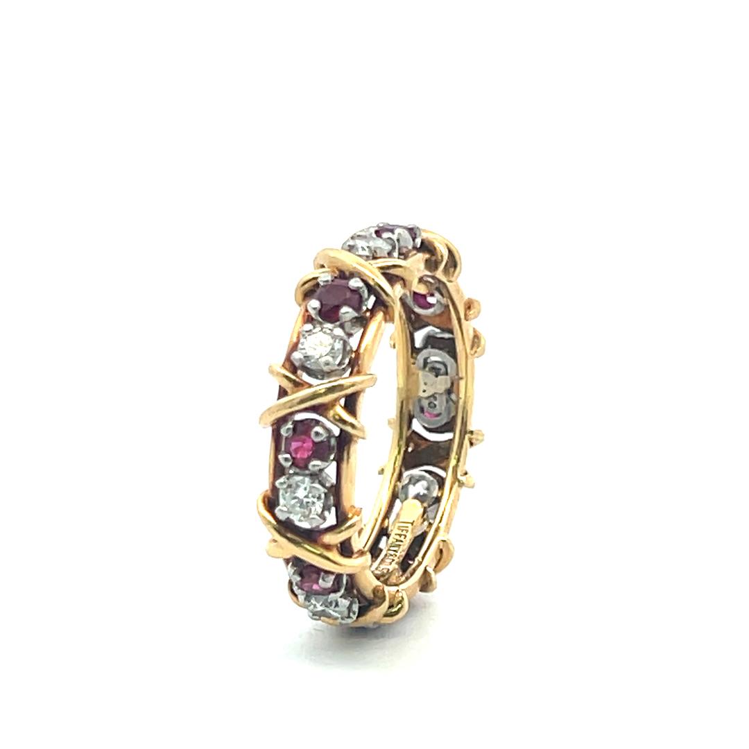 Tiffany & Co 18K Two Tone Gold Band Ring with 0.57ct Diamonds 0.65ct Ruby Size 9