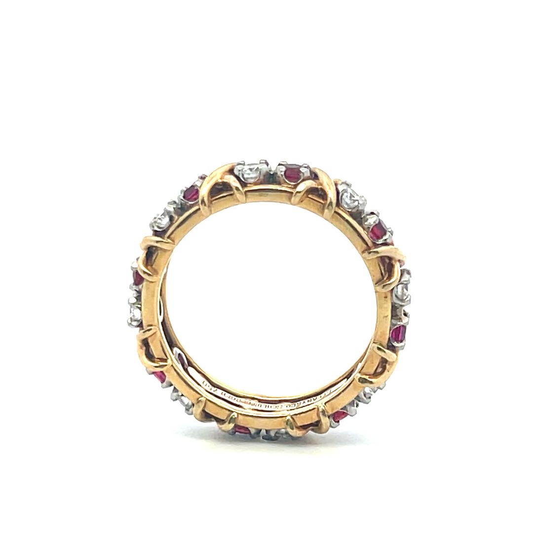 Tiffany & Co 18K Two Tone Gold Band Ring with 0.57ct Diamonds 0.65ct Ruby Size 9