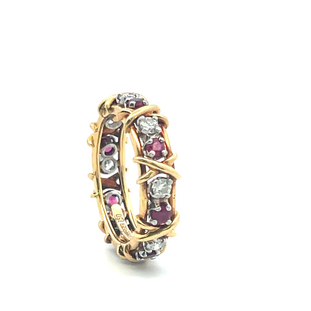 Tiffany & Co 18K Two Tone Gold Band Ring with 0.57ct Diamonds 0.65ct Ruby Size 9