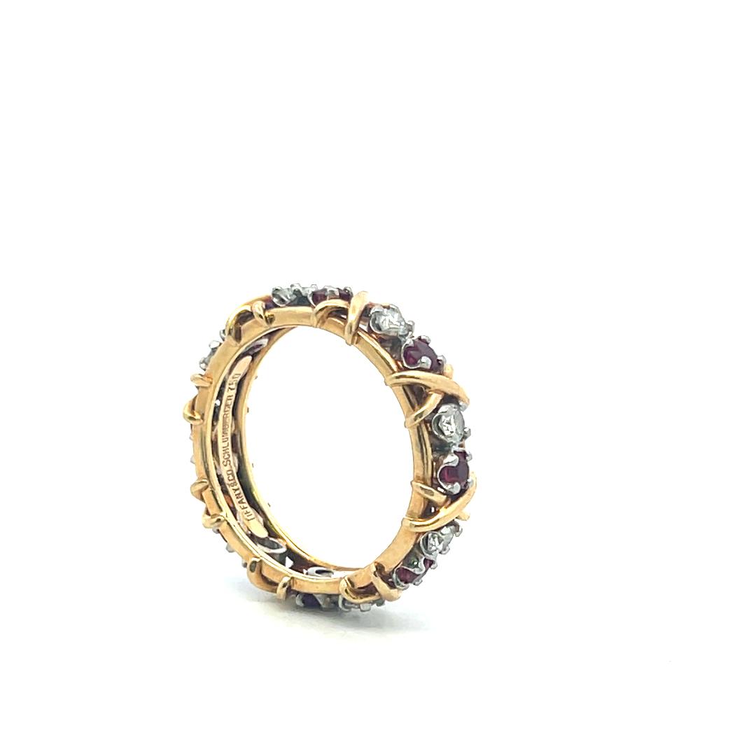 Tiffany & Co 18K Two Tone Gold Band Ring with 0.57ct Diamonds 0.65ct Ruby Size 9
