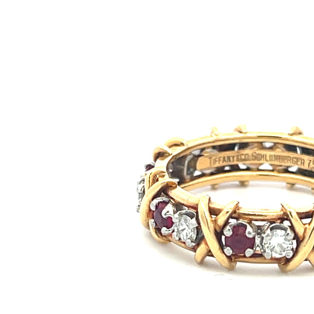 Tiffany & Co 18K Two Tone Gold Band Ring with 0.57ct Diamonds 0.65ct Ruby Size 9