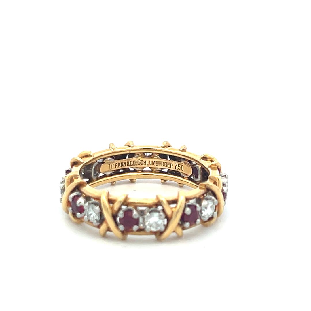 Tiffany & Co 18K Two Tone Gold Band Ring with 0.57ct Diamonds 0.65ct Ruby Size 9