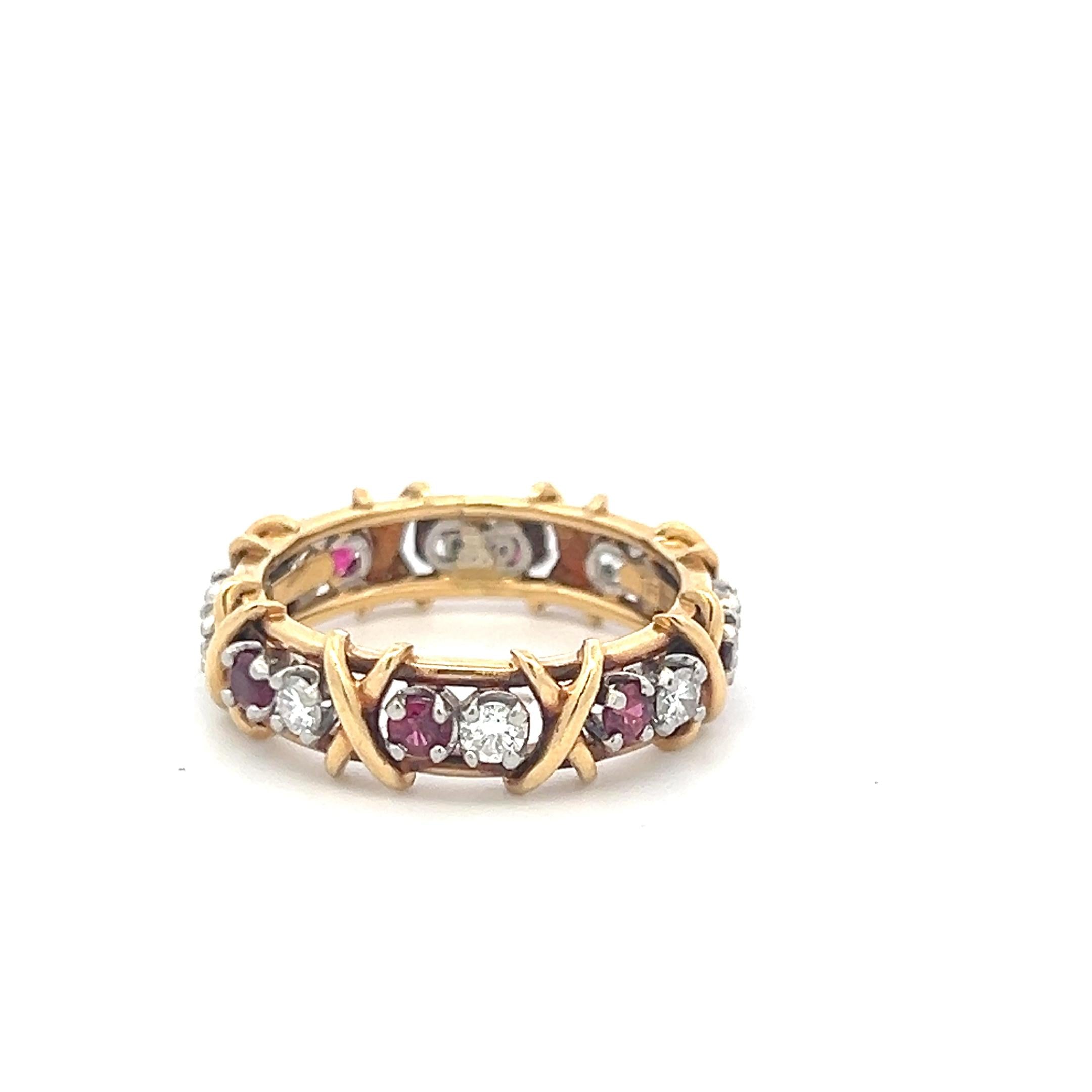 Tiffany & Co 18K Two Tone Gold Band Ring with 0.57ct Diamonds 0.65ct Ruby Size 9