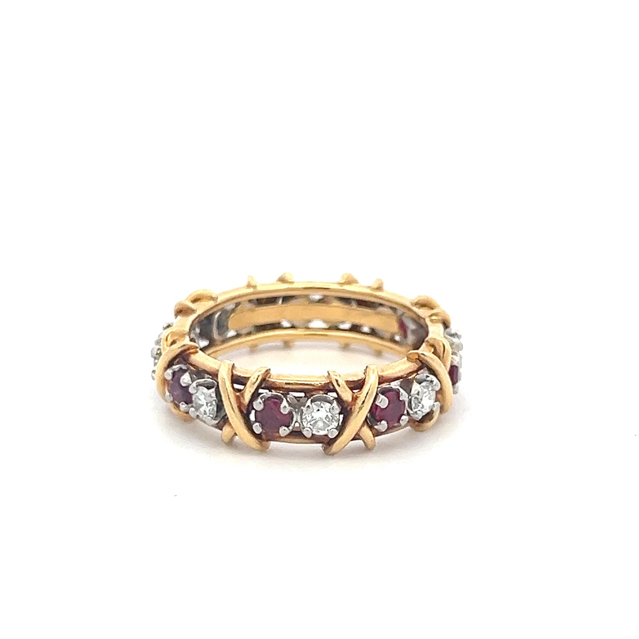 Tiffany & Co 18K Two Tone Gold Band Ring with 0.57ct Diamonds 0.65ct Ruby Size 9