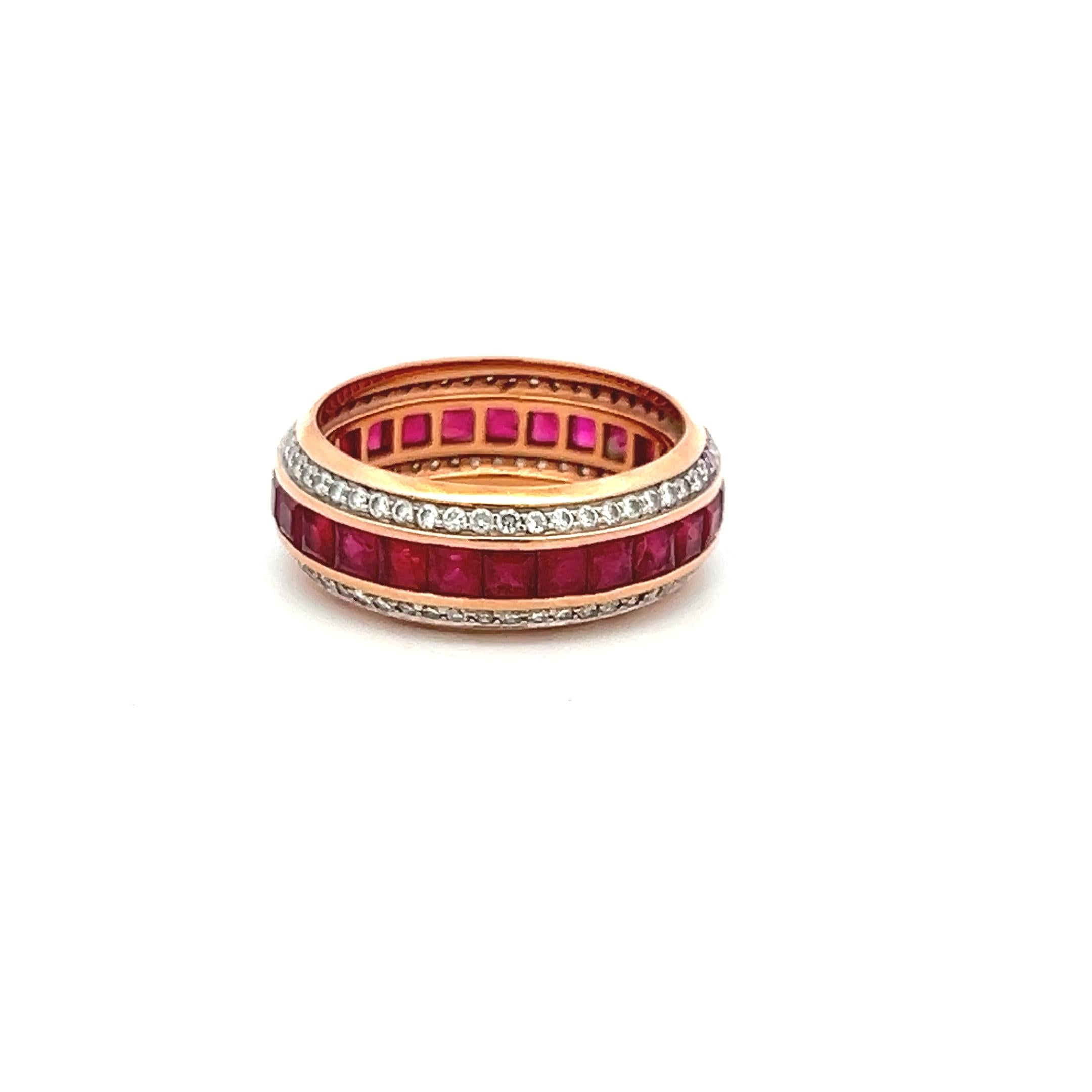 2.60 Carat Ruby 0.50 Carat Round Brilliant Diamond 18 Karat Rose Gold Band Ring