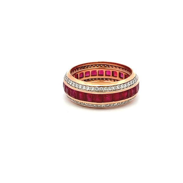 2.60 Carat Ruby 0.50 Carat Round Brilliant Diamond 18 Karat Rose Gold Band Ring