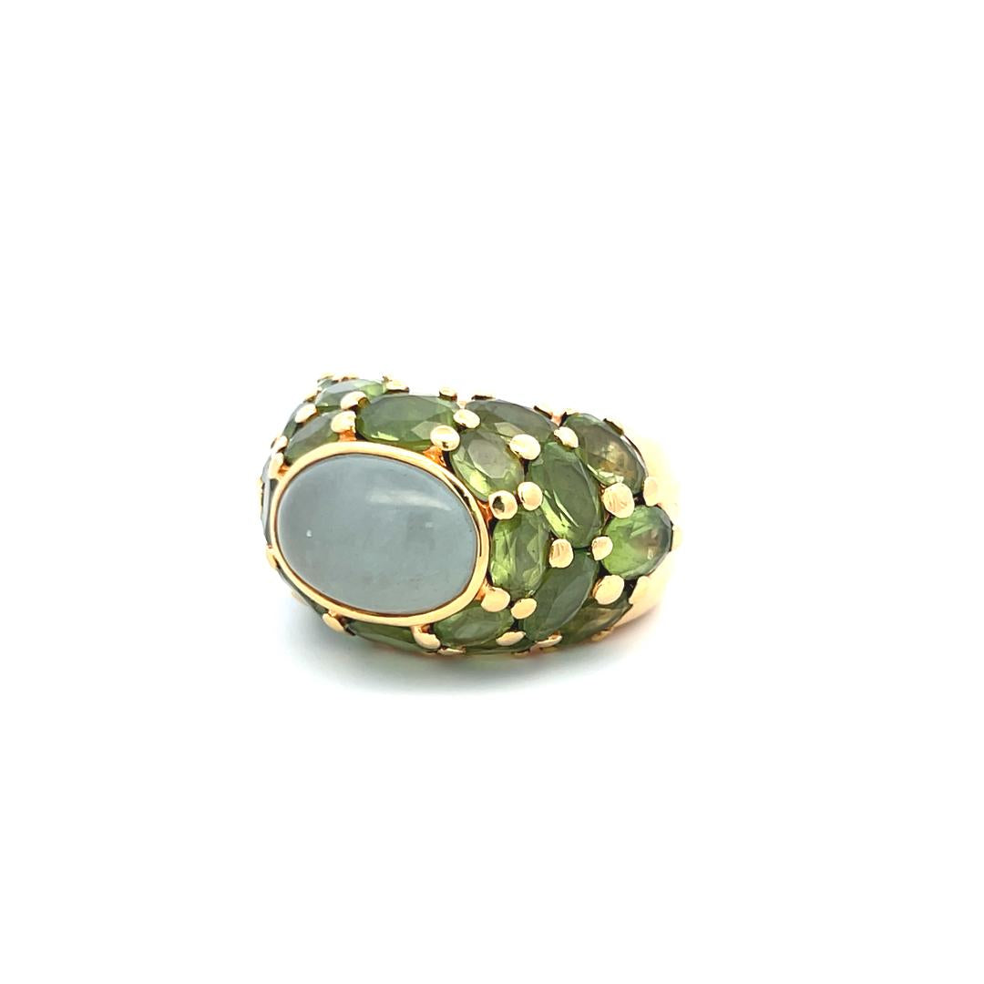 10.00 Carat Oval Shape Peridot 13.8-9.7MM Quartz 18K Yellow Gold Cocktail Ring
